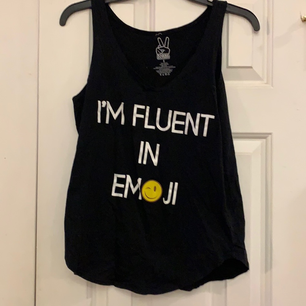 😍 Karma Nation Black tank top “I’m fluent in Emoji” juniors size S